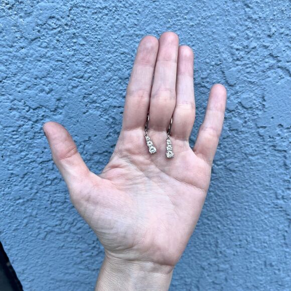 Vintage Cubic Zirconia Dangle Earrings 925 Sterling Wedding Jewelry - Picture 6 of 8